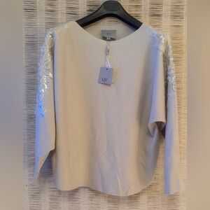 LIV Milano Elegant Women's Cream Sweater BlouseTop with Sequin Sz XL